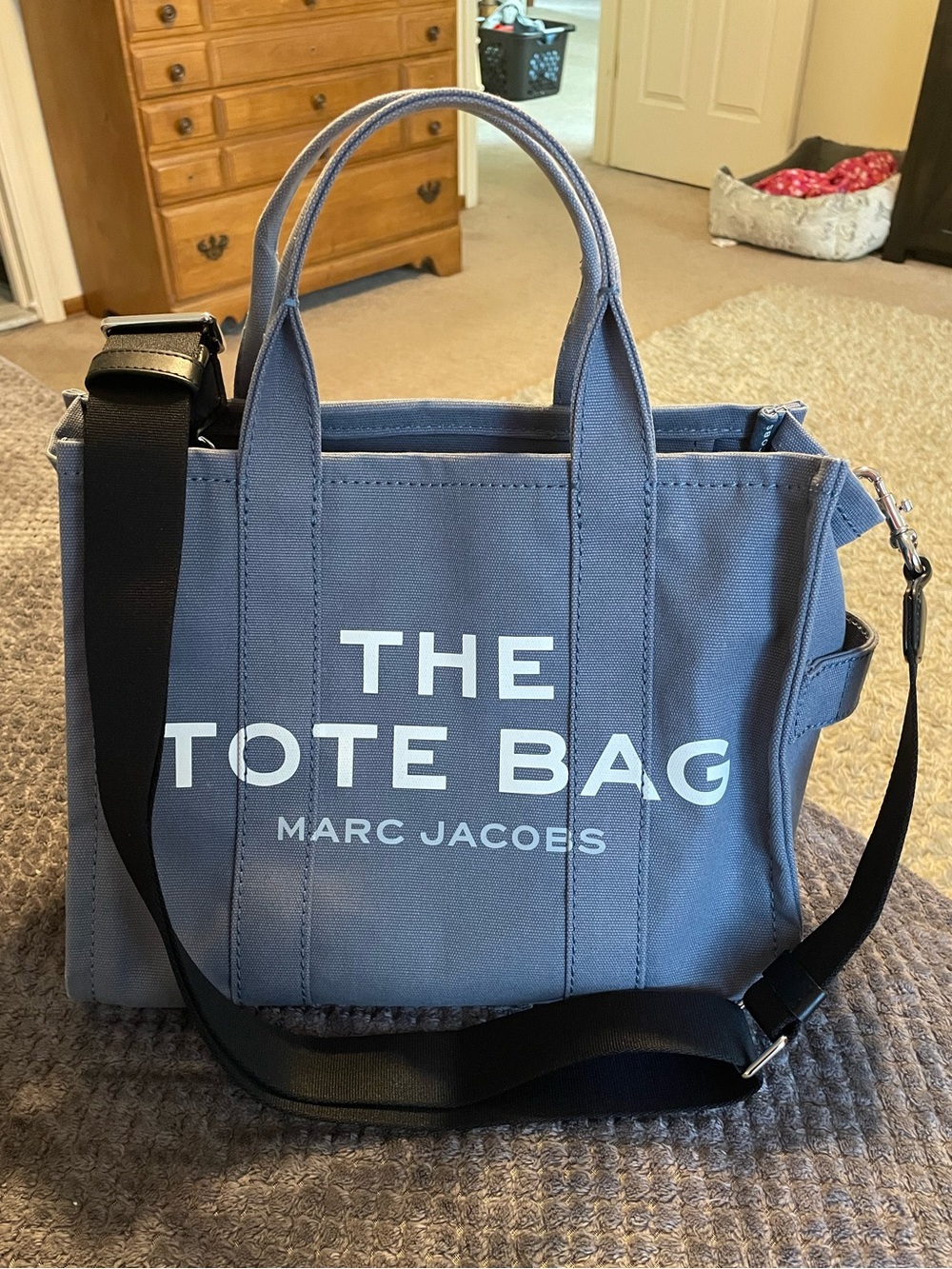 Marc Jacobs Slate Blue Canvas 'The Tote Bag' with Black Strap